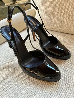 Miu Miu Black Patent Leather Slingback Heels